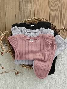 LMoss Kids 2pcs Baby Girl Solid Color Crew Neck Ruffle Trim T-Shirt And Leggings Set  Fashion - Multicolor - View 4