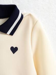 Genkimix Kids 1pc Girls' Casual Collared Embroidered Colorblock Knit Dress - White - View 7