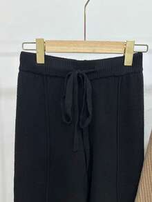 Chiquease Bộ 2 món/Bộ đồ áo len màu mơ mới cho nữ, áo chui đầu dệt kim gân màu kem và quần dài, bộ đồ tối giản thường ngày dài tay - Nhiều màu - Xem 4