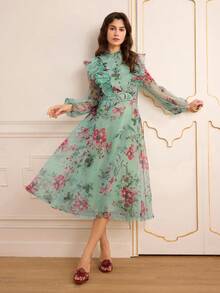 Lilora Đầm nữ dáng lửng thanh lịch với viền bèo nhún, thích hợp cho mùa đông và mùa xuân. Kiểu dáng thanh lịch và thời trang. - Nhiều màu - Xem 8