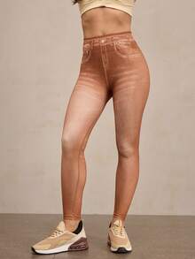 Activina Quần legging denim thể thao cạp cao in họa tiết cho nữ - màu nâu - Xem 3