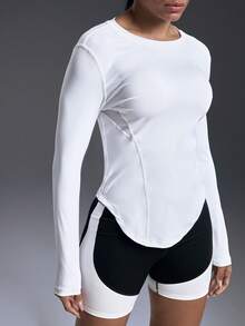 Powerista Versatile Solid Color Slim Fit Long Sleeve Breathable Sports T-Shirt Activewear Woman - White - View 7