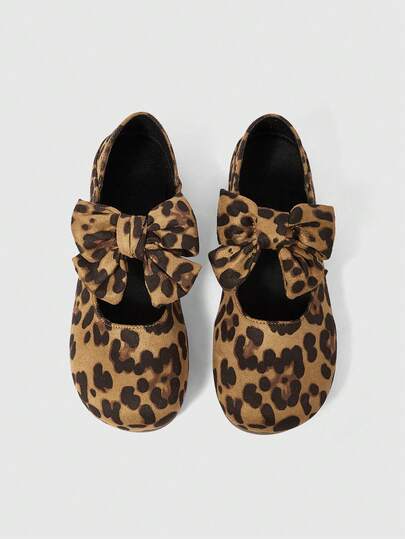 Ballerine casual da donna con stampa leopardata e fiocco decorativo