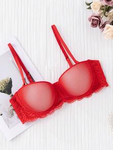 DesireSculpt 1 Áo ngực ren có dây đeo tháo rời, gọng mỏng, cúp ngực màu trơn, thoải mái, có thể điều chỉnh, nâng ngực - Đỏ - Xem 5