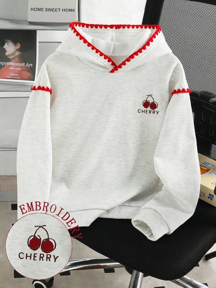 Girls' Cartoon Print Sweatshirt, Soft Casual Fit Suitable For School, Commute And Autumn/Winter Daily Wear - Light Grey - View 1