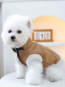 PETSIN 1pc Pet Clothing, Cat And Dog Universal Clothing, Autumn And Winter Thick Warm Jacket, Handsome And Fashionable Suede Vest - coffee color - View 6