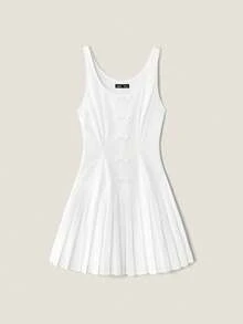 SHEIN Unity Women's White Elegant Summer Mini Dress Sleeveless Strapless Flared Hem Zipper Detail For School Back-To-School Retro Casual Vacations Afternoon Tea - White - View 1