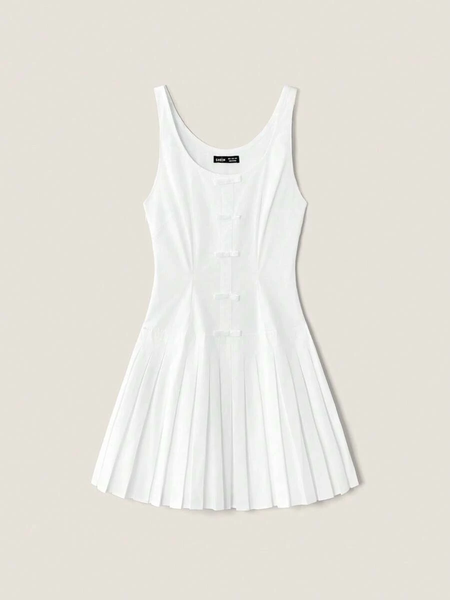 SHEIN Unity Women's White Elegant Summer Mini Dress Sleeveless Strapless Flared Hem Zipper Detail For School Back-To-School Retro Casual Vacations Afternoon Tea - White - View 1