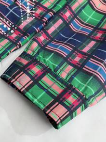 ROMWE MEN Street Life Men's Shirt With Rhinestone Plaid Pattern, Long Sleeve, Streetwear American Style - Blue - View 6