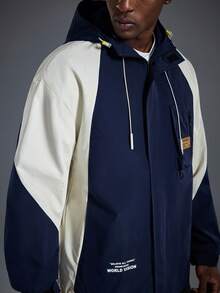 Driftmere Men's Contrast Color Letter Print Drawstring Hooded Jacket, Gym/Training/Running/Fitness Jacket Spring To Summer - Blue - View 5