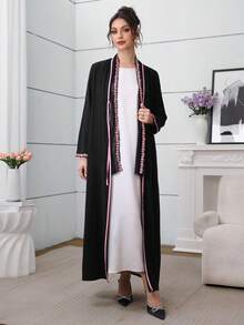 Al Najma Contrast Color Strap Woven Splice Headscarf & Abaya - Black - View 7