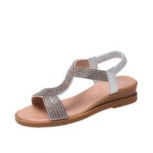 Sandalias romanas de plataforma para mujer - Estilo boho-chic con cuña gruesa y decoración de strass. Ligeras, cómodas e ideales para playa, paseos urbanos o un look bohemio de verano, Plataformas y sandalias de cuña para mujer - Plateado - Ver 6
