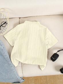 SHEIN Genkimix Kids Toddler Boys' Plain Simple Casual Short Sleeve Shirt - Beige - View 2