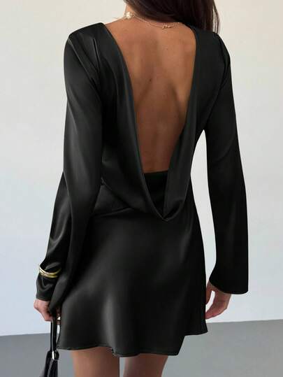 Aloruh Women's Elegant Minimalist Solid Color Draping Backless Fitted Mini Dress Ceremony  Elegant Ceremony Dresses Ceremony Dress  Elegant Dress For Ceremony Women  Elegant Women's Ceremony Dress  Party Dress   Elegant Dresses For Party Party Dresses Party Dresses For Women Elegant Party Dresses   Long Party Dresses