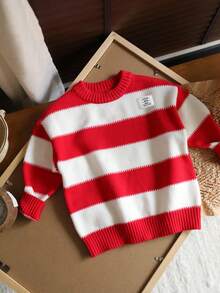 SHEIN 男童休闲韩版圆领毛衣，适合通勤、上学、日常休闲穿着、运动以及秋冬季穿着。 - 彩色 - 查看 3