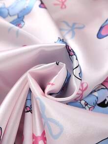 Bộ đồ ngủ lụa giả in họa tiết gấu sọc hồng cho bé gái tuổi teen có cổ và tay dài - Nhiều màu - Xem 4