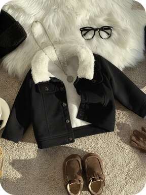 SHEIN Baby Jungen gepolsterte, thermisch gefütterte Cord-Kragen Jacke, verdickte Winterjacke, lässiger, vielseitiger Grundlagen Vintage-Stil Utility Jacke, geeignet für Innen, Außen, Alltag, Sport, Spiel, Party, Schule, Streetwear