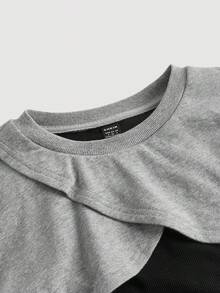 SHEIN MOD Colorblock 2 In 1 Crop Sweatshirt,Long Sleeve Tops In Fall/Winter - Multicolor - View 3