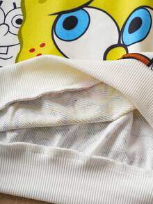 SpongeBob SquarePants | SHEIN Young Boy Black & White Cartoon All-Over Print Loose Fit Hoodie And Sweatpants Set, Autumn/Winter - Yellow - View 10