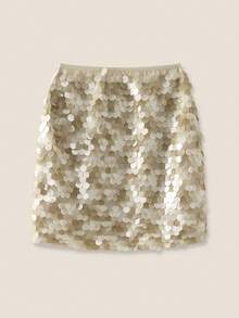 SHEIN Unity Women Skirt, Minimalist Fashion Sequins Suitable For Summer, Summer For Women - Khaki - View 2