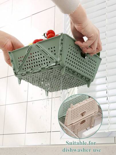 1Pc Macron Colors Plastic Foldable Storage Basket Perfect For Storge And Daily Use Easy Assembly Can Be Used In Kitchen Bathroom Office Living Room Classroom Domitries