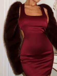 Glamine Charm 女士仿皮草冬装外套，优雅保暖，百搭实用，适合冬季出行、机场旅行、商务通勤、圣诞节、约会之夜等场合。 - 酒紅色 - 查看 6