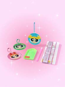 THE POWERPUFF GIRLS X SHEIN 闪亮的圆形花朵、气泡、毛茛图案钻石画 - 彩色 - 查看 2