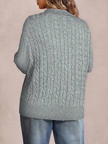 Freevana Neue modische, locker gestrickte Pullover mit Umlegekragen, schlankheitsfördernd und altersreduzierend, Oversize Pullover für Damen - Grau - Übersicht 2