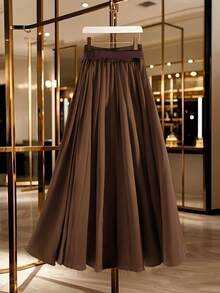 Franclia 女式高腰 A 字裙，撞色腰带，金属扣装饰，休闲通勤适用，秋冬