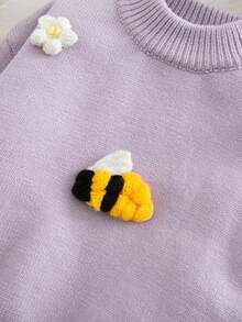 Maglione lavorato a maglia viola casual, alla moda e carino con fiori e api, morbido e confortevole, adatto per scene quotidiane, viaggi, vacanze, casa, asilo, autunno e inverno, Natale, apertura scolastica, feste, stile versatile a maniche lunghe, abbigliamento primaverile, autunnale e invernale, abiti da ragazza per festival, maglione con api e girasoli, maglioni carini per bambini, set di abbigliamento con api e girasoli, taglia 7 - Viola chiaro - Visualizzare 8