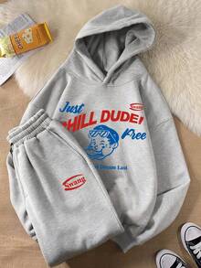 Chillumni 两件套“放松一下，老兄！”“放松自在”卡通男童休闲印花保暖连帽卫衣和慢跑裤套装，休闲经典灰色连帽衫和抽绳裤套装，时尚秋季装扮