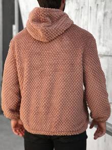 Manfinity CasualCool Men's Checkered Solid Color Fuzzy Fleece Hooded Long Sleeve Sweatshirt, Suitable For Autumn/Winter Wear, Men's Casual Outings, Daily Office, Lazy Comfortable Home, Friend Dates, Dinners And Gatherings, Simple Versatile Style, Suitable For Self-Wear Or Gift To Friends Earthy Knit Wear - Rust Brown - View 2