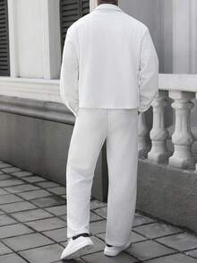 Manfinity Homme Bộ áo sơ mi dài tay trơn màu thường ngày dành cho nam - trắng - Xem 2