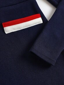 SHEIN Robe en tricot à col rond manches longues bleu marine casual avec blocs de couleur pour préadolescentes - Bleu azur - Voir 3