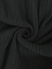 Vionelle Color Block Collar Plus Size Sweater Dress, Fitted Slim Waist Knit Midi Skirt, Autumn/Winter Plus Size Black And White Dress Plus Long Dress Curvy Dress Women Plus Dress 8xl Women Clothes - Black - View 9