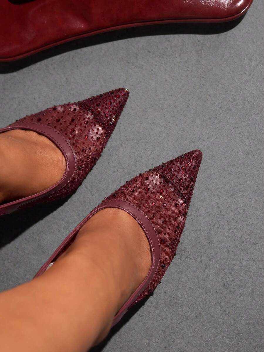 CUCCOO SZL 女士时尚优雅派对水钻装饰浅口鞋 - 酒紅色 - 查看 1