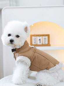 PETSIN 1pc Pet Clothing, Cat And Dog Universal Clothing, Autumn And Winter Thick Warm Jacket, Handsome And Fashionable Suede Vest - coffee color - View 1