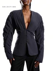 LYSMO Blusa de mujer con cuello en V profundo y plisado