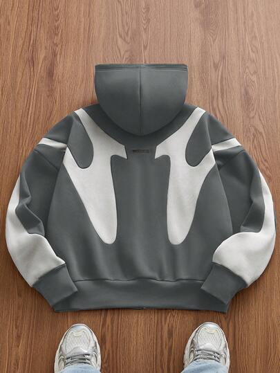 EASEVO Sudadera con capucha casual de talla grande para hombre con bloques de color en contraste, otoño/invierno