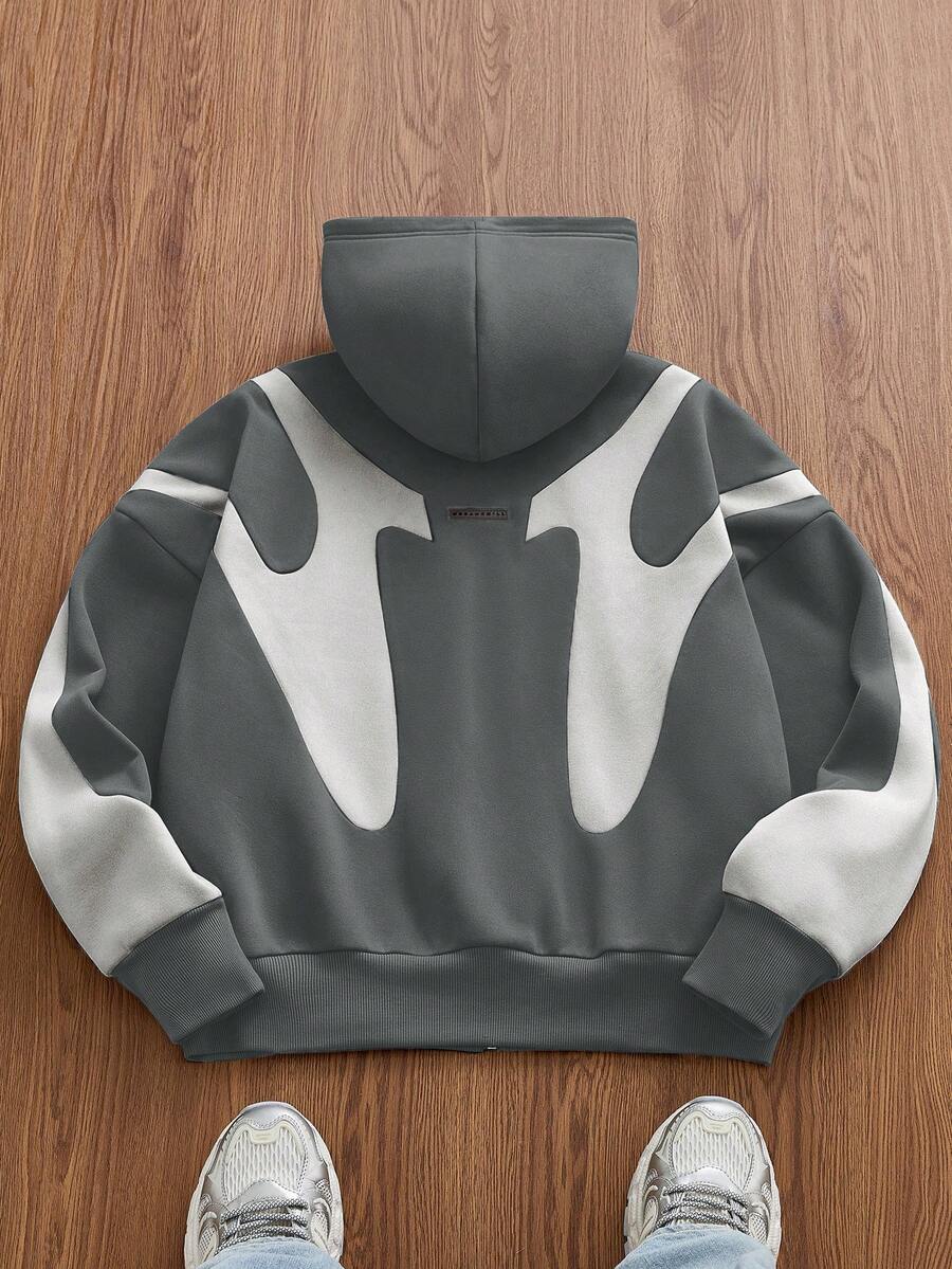 EASEVO Plus Size Men's Casual Contrast Color Block Hoodie Sweatshirt, Autumn/Winter - Multicolor - View 1