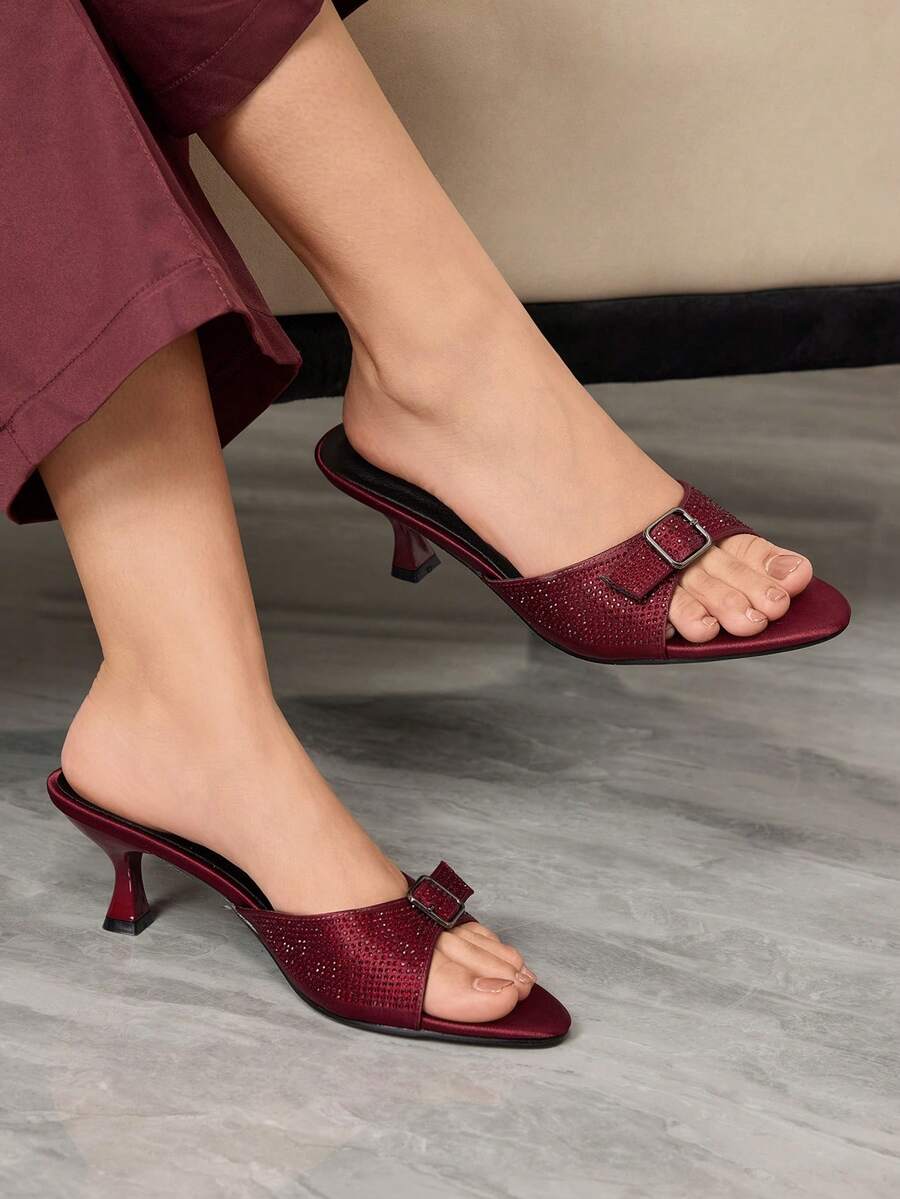 Sleekvia Women's Strap High Heel Slide Sandals, Summer New Arrival - Burgundy - View 1