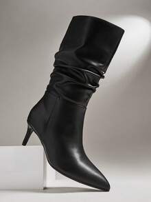 SHUZIA Women's Sexy Point Toe Kitten Heel Mid-Calf Slouchy Boots For Christmas - Black - View 7