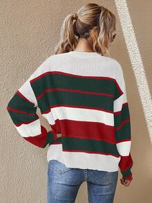SHEIN LUNE Women's Latest Fashion Comfortable Christmas Color Block Pullover Sweater - Multicolor - View 2