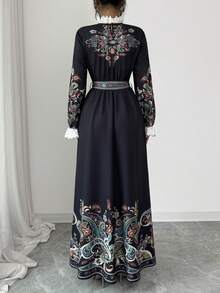 Franclia Robe femme à patchwork de dentelle florale avec ceinture de taille - Noir - Voir 2