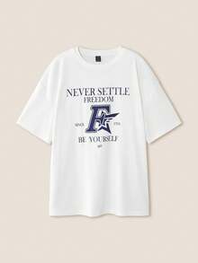 Muvela Women Loose Letter Print Short Sleeve T-Shirt, Casual Summer Tops - White - View 1