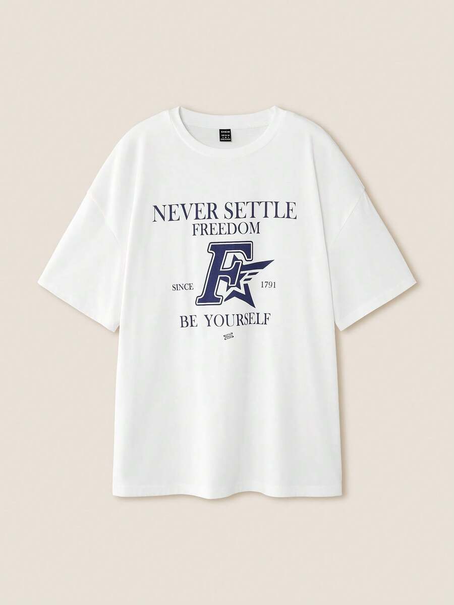 Muvela Women Loose Letter Print Short Sleeve T-Shirt, Casual Summer Tops - White - View 1