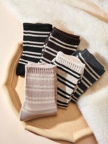 LUVLETTE 5 Pairs Autumn/Winter Warm Striped Mid-Calf Socks, Wool Blend Knee High Socks - Multicolor - View 1