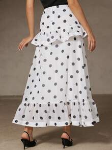 Aveloria Rosie Fashionable Chiffon Digital Printed Polka Dot Ruffle Hem Maxi Skirt, European And American Style, Autumn/Winter - Multicolor - View 2