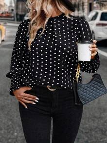 Auvina Women's Woven Casual Polka Dot Autumn Shirt - Black - View 3
