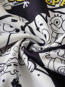 SpongeBob SquarePants | SHEIN Tween Boy Black & White Cartoon All-Over Print Loose Fit Drop Shoulder Sweatshirt, Autumn/Winter